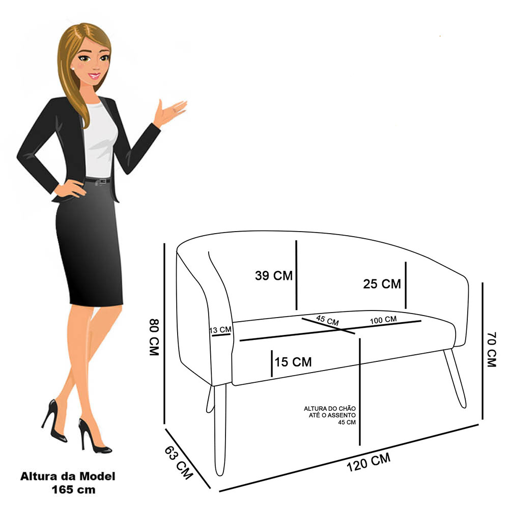 Kit 01 Namoradeira 02 Lugares e 01 Poltrona Stella Veludo Rosê Pés Palito Natural - D'Rossi
