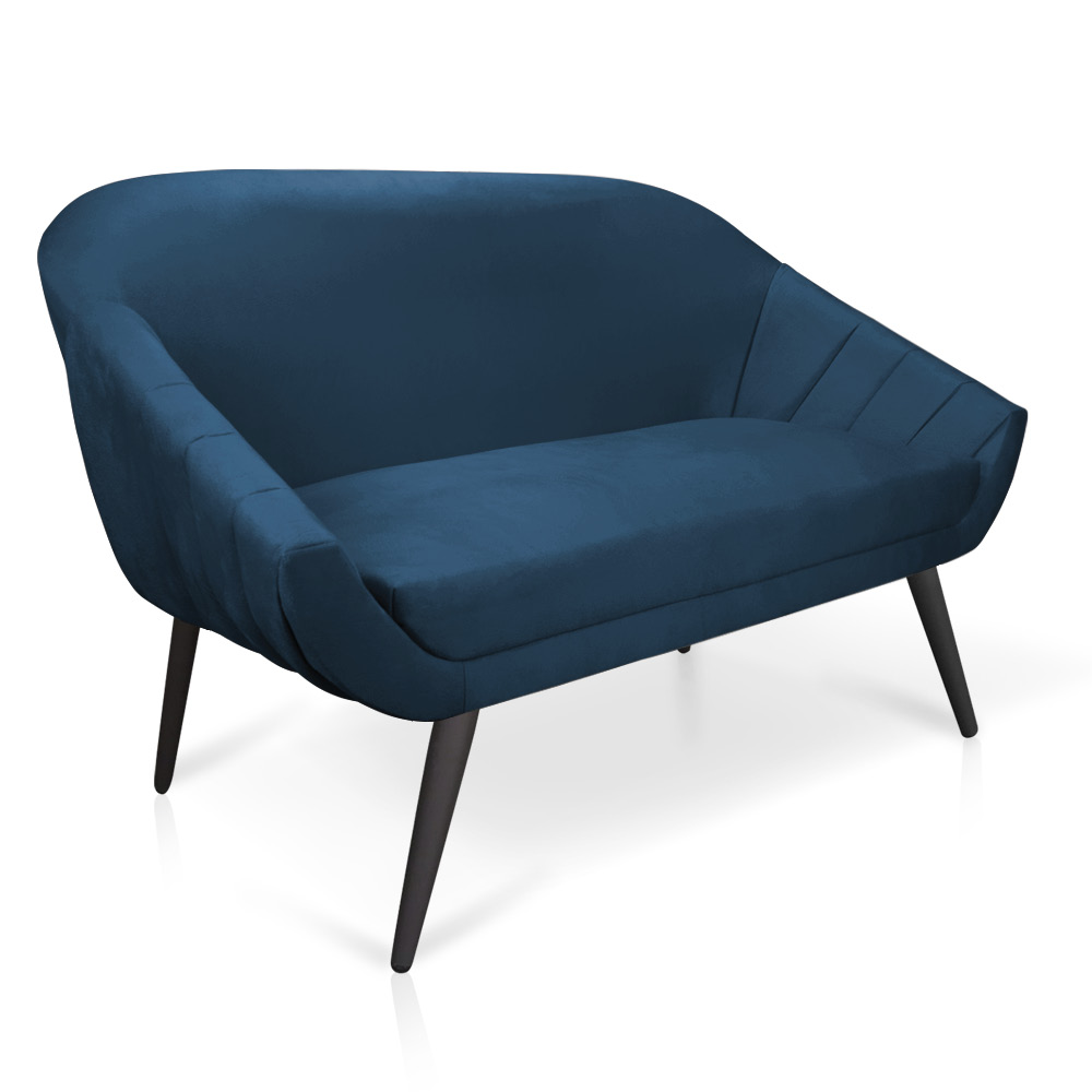 Kit 01 Namoradeira 02 Lugares e 02 Poltronas Giovana Suede Azul Marinho Pés Palito De Ferro - D'Rossi