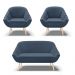 Kit 01 Namoradeira 02 Lugares e 02 Poltronas Giovana Suede Azul Marinho Pés Palito Natural - D'Rossi