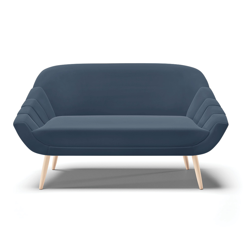 Kit 01 Namoradeira 02 Lugares e 02 Poltronas Giovana Suede Azul Marinho Pés Palito Natural - D'Rossi