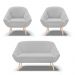 Kit 01 Namoradeira 02 Lugares e 02 Poltronas Giovana Suede Cinza Pés Palito Natural - D'Rossi