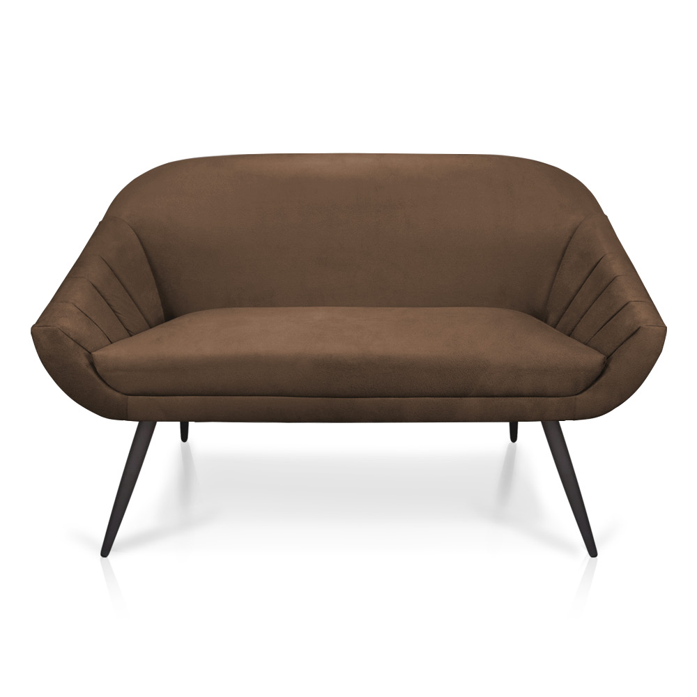Kit 01 Namoradeira 02 Lugares e 02 Poltronas Giovana Suede Marrom Pés Palito De Ferro - D'Rossi