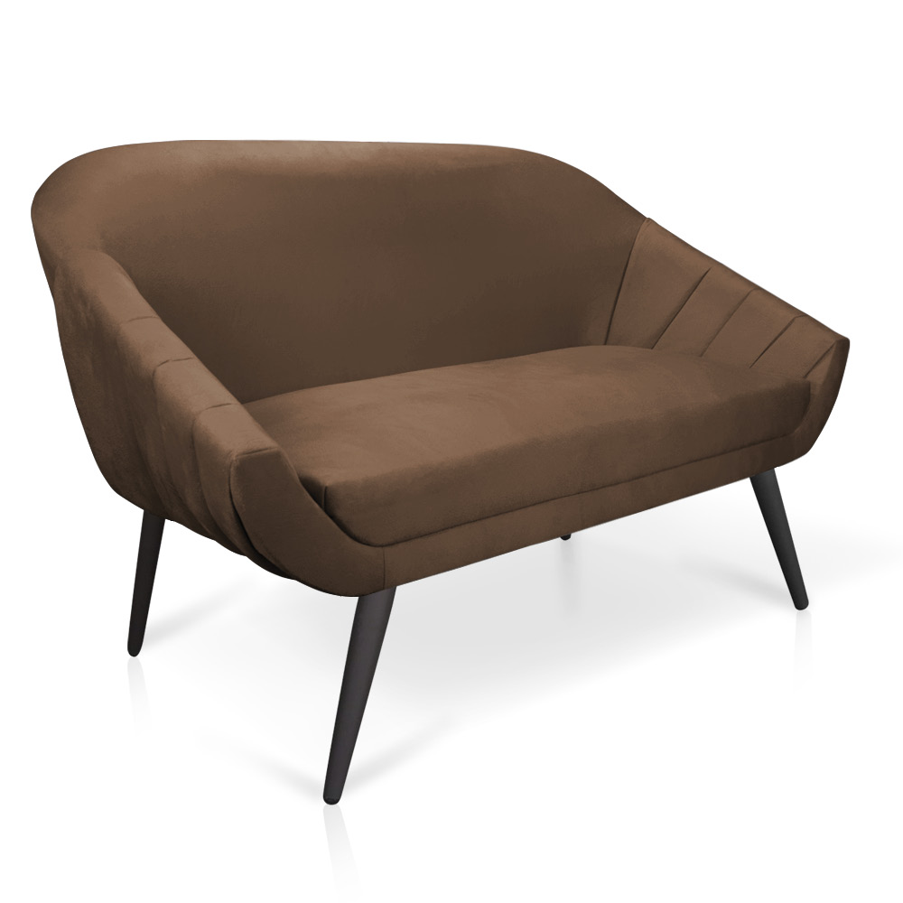 Kit 01 Namoradeira 02 Lugares e 02 Poltronas Giovana Suede Marrom Pés Palito De Ferro - D'Rossi