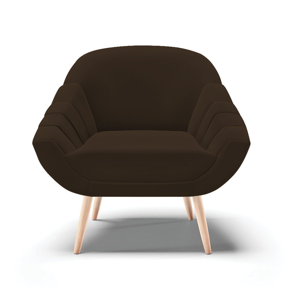 Kit 01 Namoradeira 02 Lugares e 02 Poltronas Giovana Suede Marrom Pés Palito Natural - D'Rossi