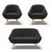 Kit 01 Namoradeira 02 Lugares e 02 Poltronas Giovana Suede Preto Pés Palito Castanho - D'Rossi