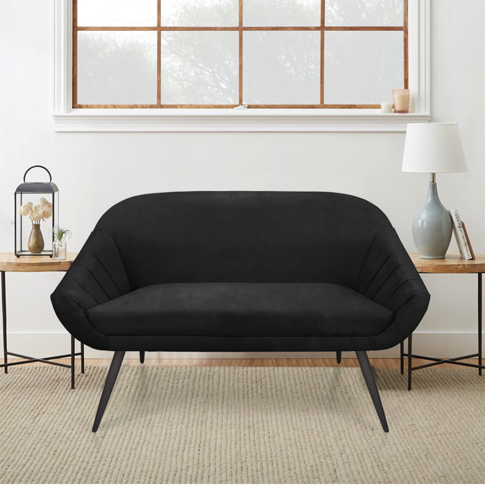 Kit 01 Namoradeira 02 Lugares e 02 Poltronas Giovana Suede Preto Pés Palito De Ferro - D'Rossi
