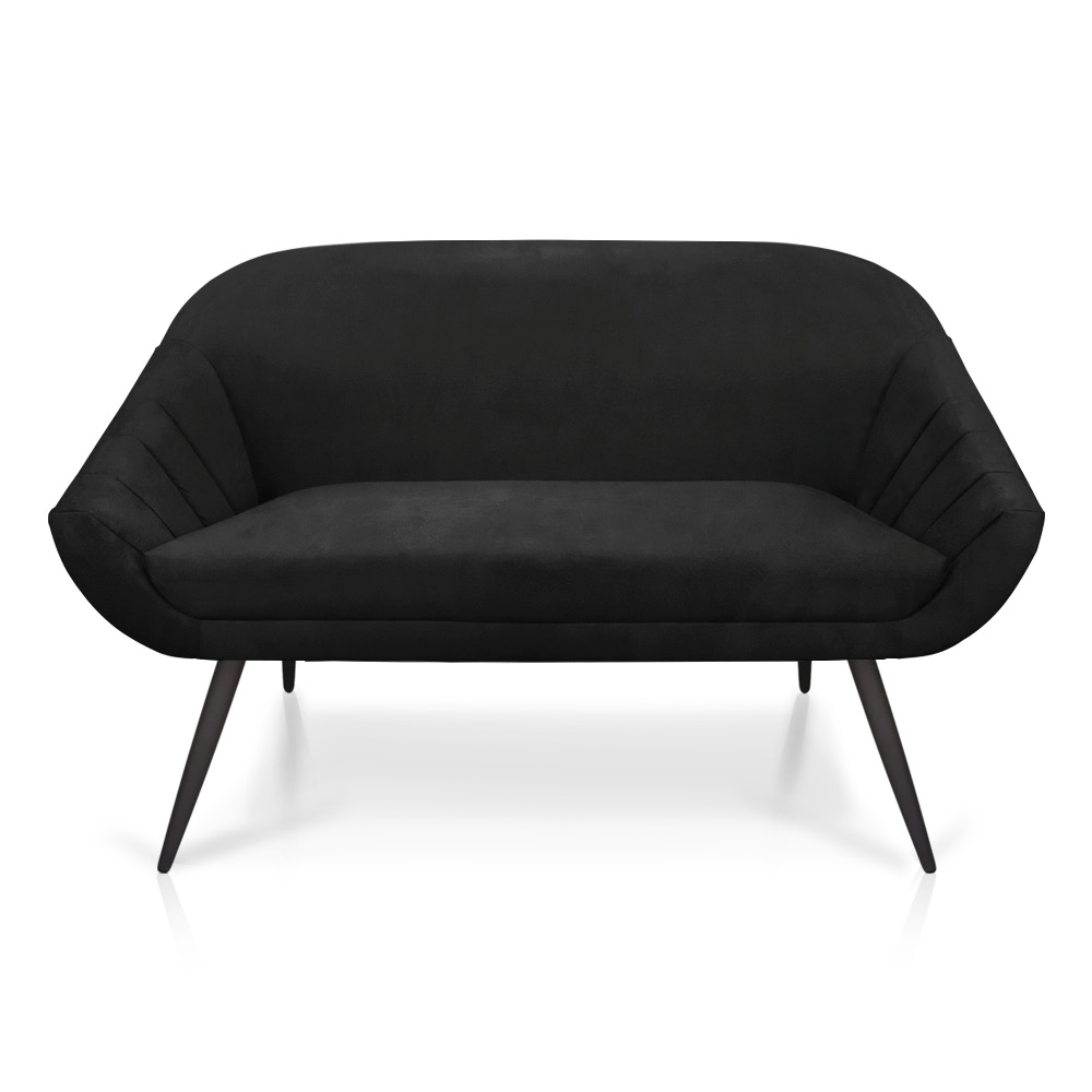 Kit 01 Namoradeira 02 Lugares e 02 Poltronas Giovana Suede Preto Pés Palito De Ferro - D'Rossi