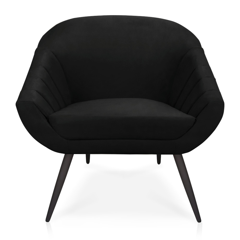 Kit 01 Namoradeira 02 Lugares e 02 Poltronas Giovana Suede Preto Pés Palito De Ferro - D'Rossi