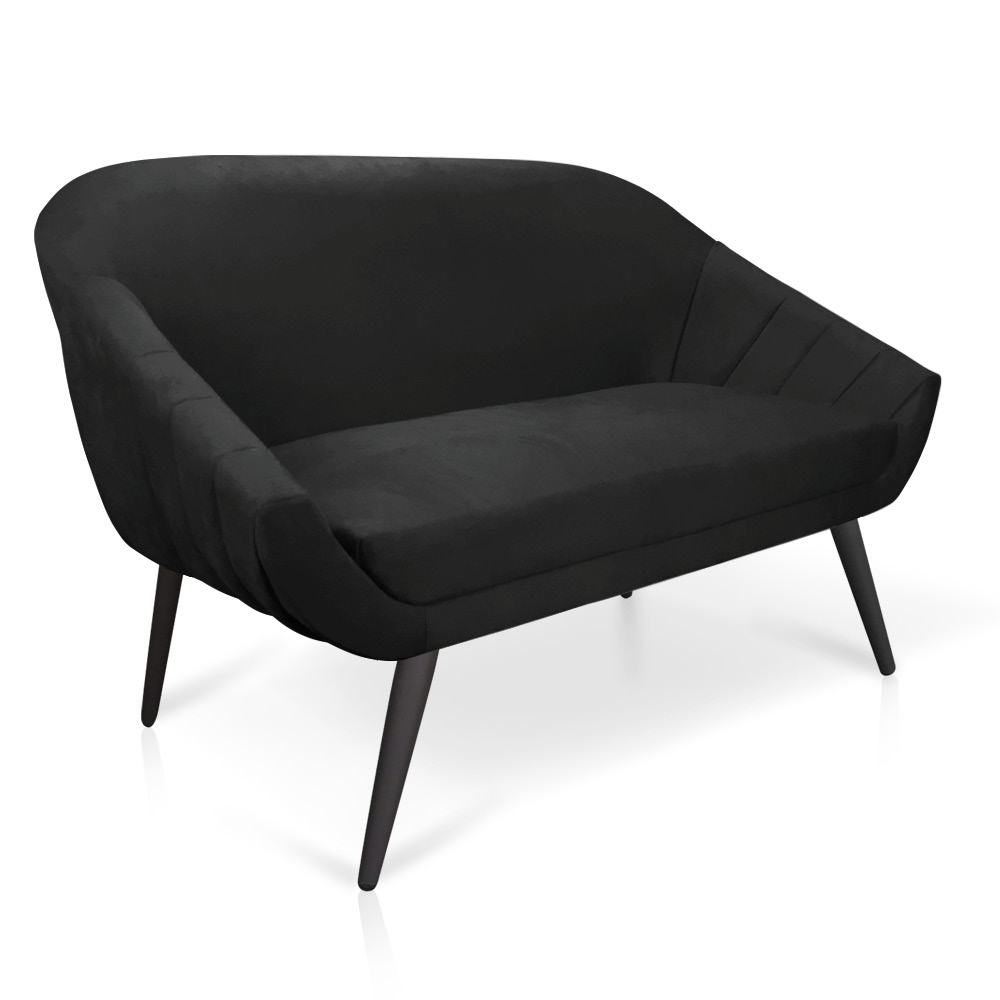 Kit 01 Namoradeira 02 Lugares e 02 Poltronas Giovana Suede Preto Pés Palito De Ferro - D'Rossi