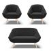 Kit 01 Namoradeira 02 Lugares e 02 Poltronas Giovana Suede Preto Pés Palito Natural - D'Rossi
