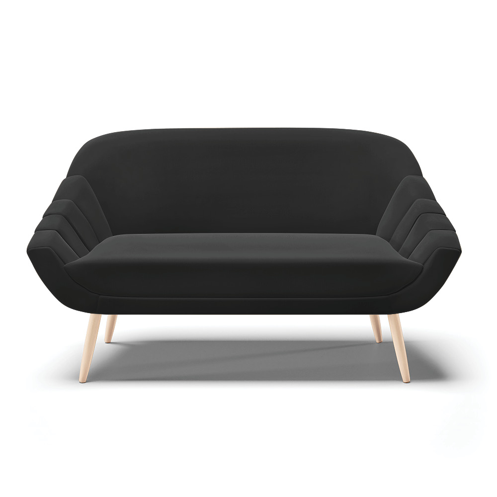 Kit 01 Namoradeira 02 Lugares e 02 Poltronas Giovana Suede Preto Pés Palito Natural - D'Rossi