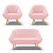 Kit 01 Namoradeira 02 Lugares e 02 Poltronas Giovana Suede Rosa Bebê Pés Palito Castanho - D'Rossi