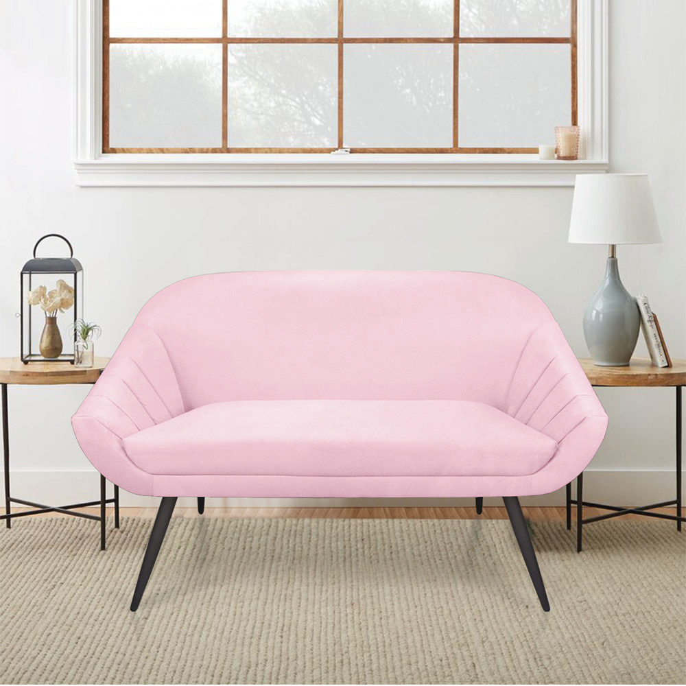 Kit 01 Namoradeira 02 Lugares e 02 Poltronas Giovana Suede Rosa Bebê Pés Palito De Ferro - D'Rossi