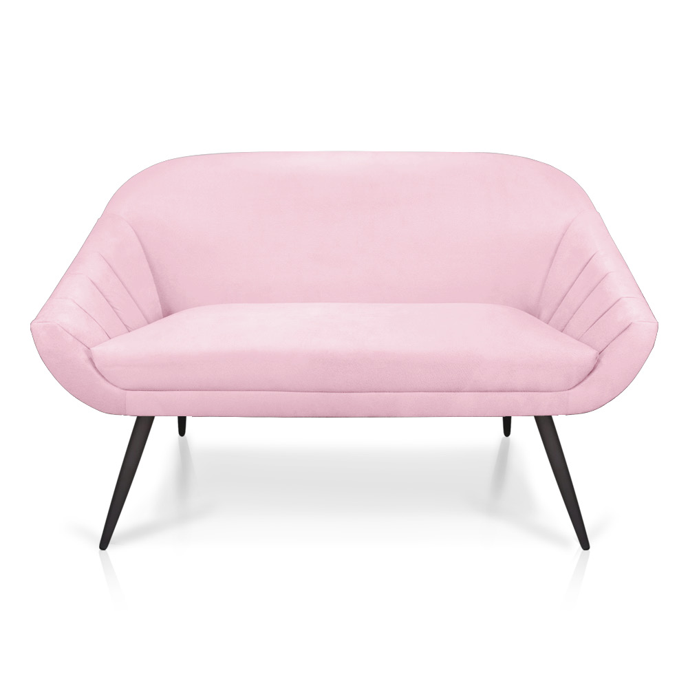 Kit 01 Namoradeira 02 Lugares e 02 Poltronas Giovana Suede Rosa Bebê Pés Palito De Ferro - D'Rossi