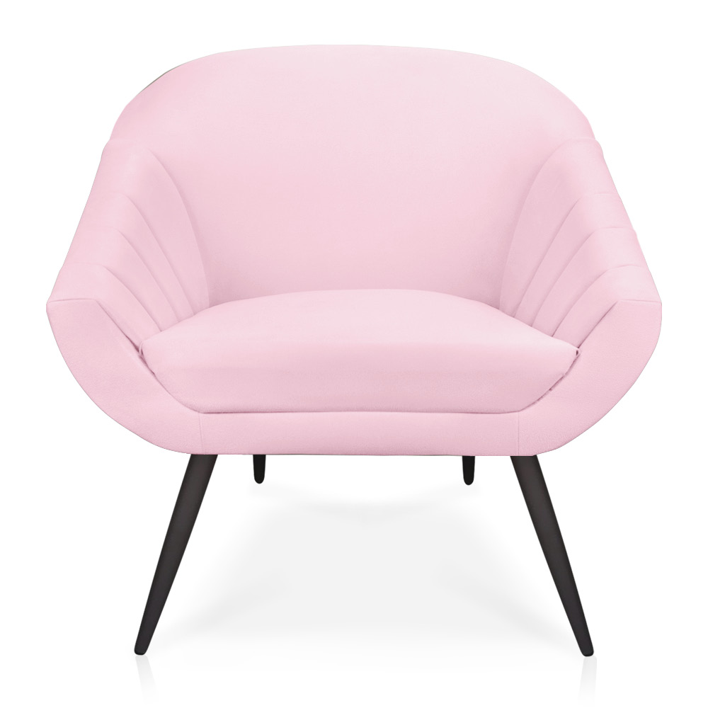 Kit 01 Namoradeira 02 Lugares e 02 Poltronas Giovana Suede Rosa Bebê Pés Palito De Ferro - D'Rossi