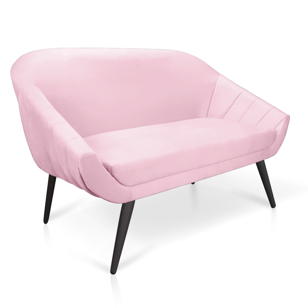 Kit 01 Namoradeira 02 Lugares e 02 Poltronas Giovana Suede Rosa Bebê Pés Palito De Ferro - D'Rossi
