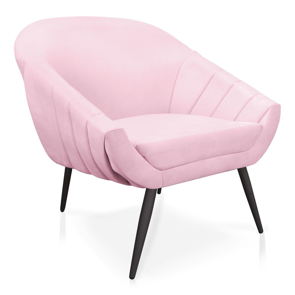 Kit 01 Namoradeira 02 Lugares e 02 Poltronas Giovana Suede Rosa Bebê Pés Palito De Ferro - D'Rossi