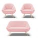 Kit 01 Namoradeira 02 Lugares e 02 Poltronas Giovana Suede Rosa Bebê Pés Palito Natural - D'Rossi