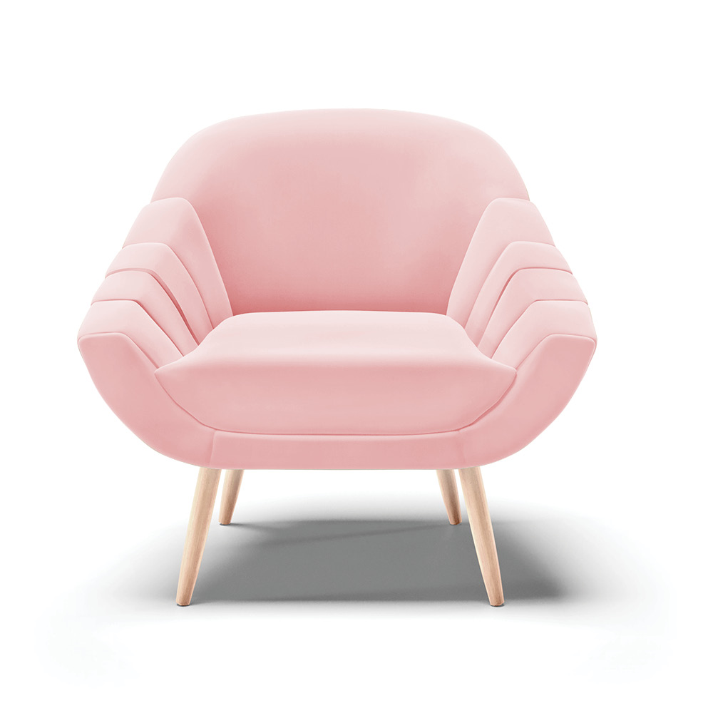 Kit 01 Namoradeira 02 Lugares e 02 Poltronas Giovana Suede Rosa Bebê Pés Palito Natural - D'Rossi