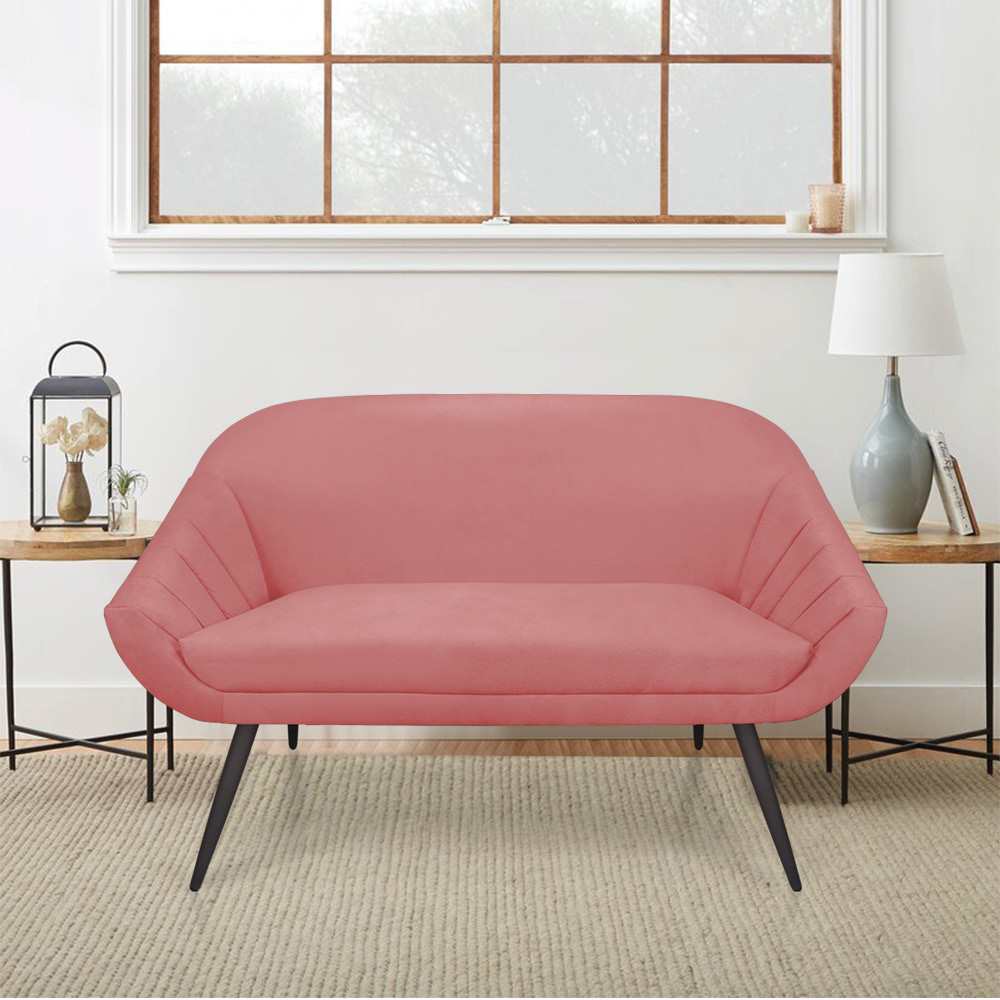 Kit 01 Namoradeira 02 Lugares e 02 Poltronas Giovana Suede Rose Pés Palito De Ferro - D'Rossi