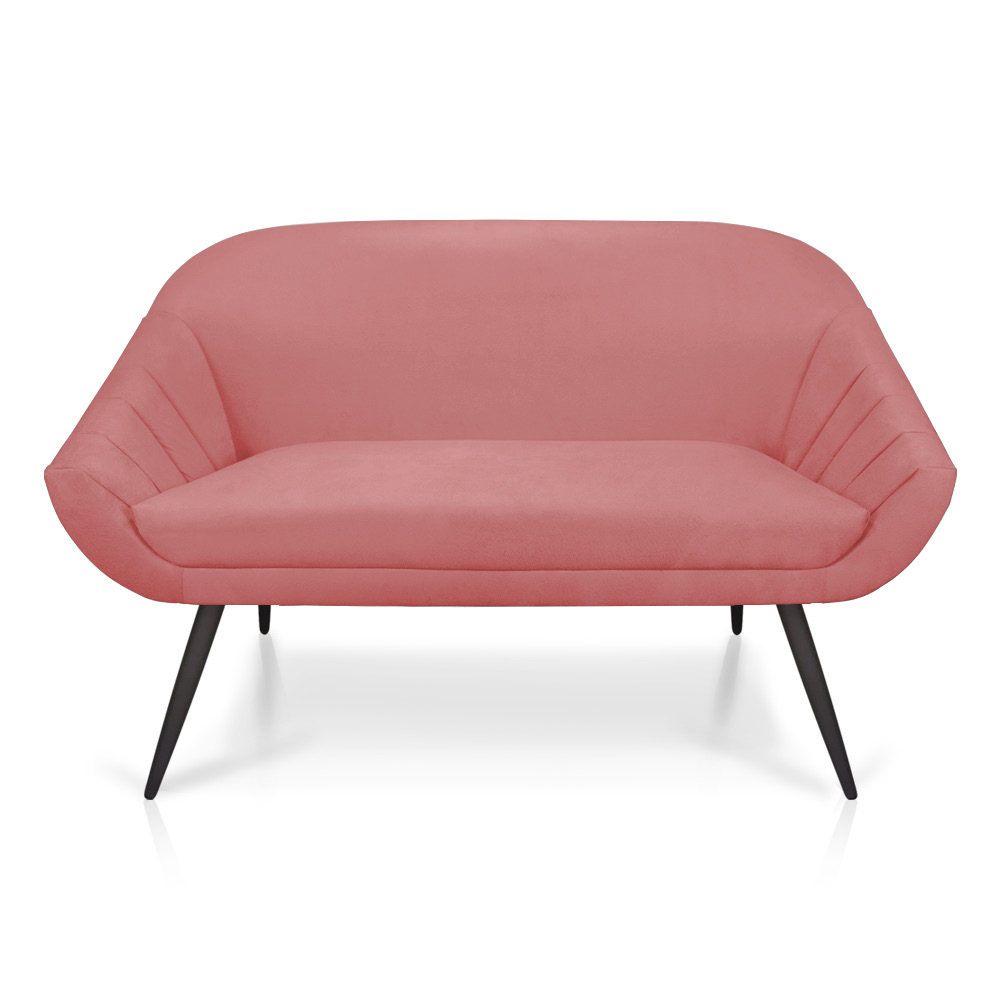 Kit 01 Namoradeira 02 Lugares e 02 Poltronas Giovana Suede Rose Pés Palito De Ferro - D'Rossi