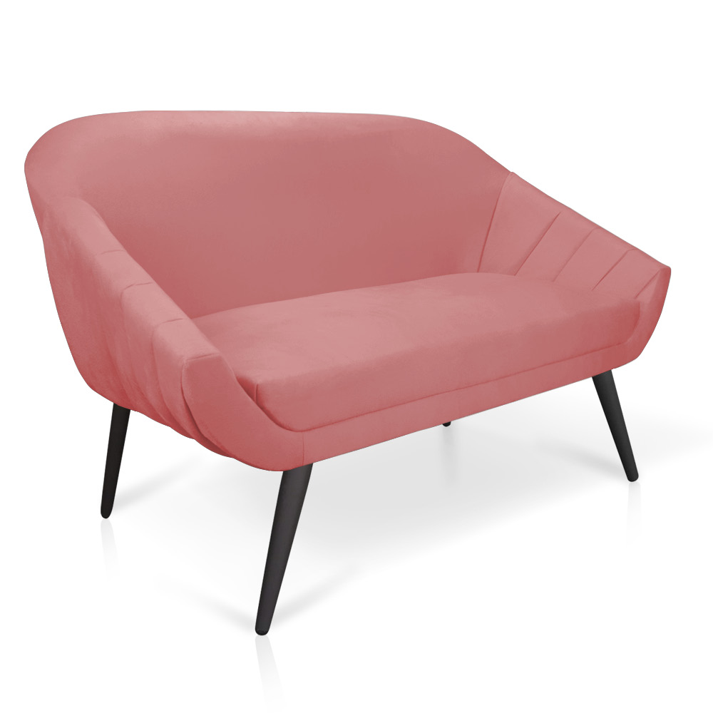 Kit 01 Namoradeira 02 Lugares e 02 Poltronas Giovana Suede Rose Pés Palito De Ferro - D'Rossi