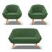 Kit 01 Namoradeira 02 Lugares e 02 Poltronas Giovana Suede Verde Pés Palito Castanho - D'Rossi