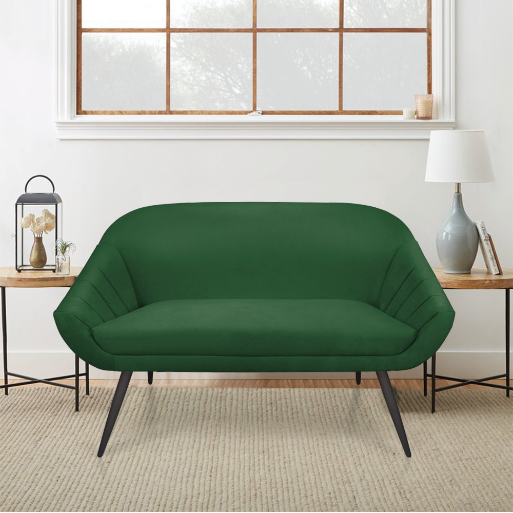 Kit 01 Namoradeira 02 Lugares e 02 Poltronas Giovana Suede Verde Pés Palito De Ferro - D'Rossi