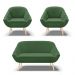Kit 01 Namoradeira 02 Lugares e 02 Poltronas Giovana Suede Verde Pés Palito Natural - D'Rossi