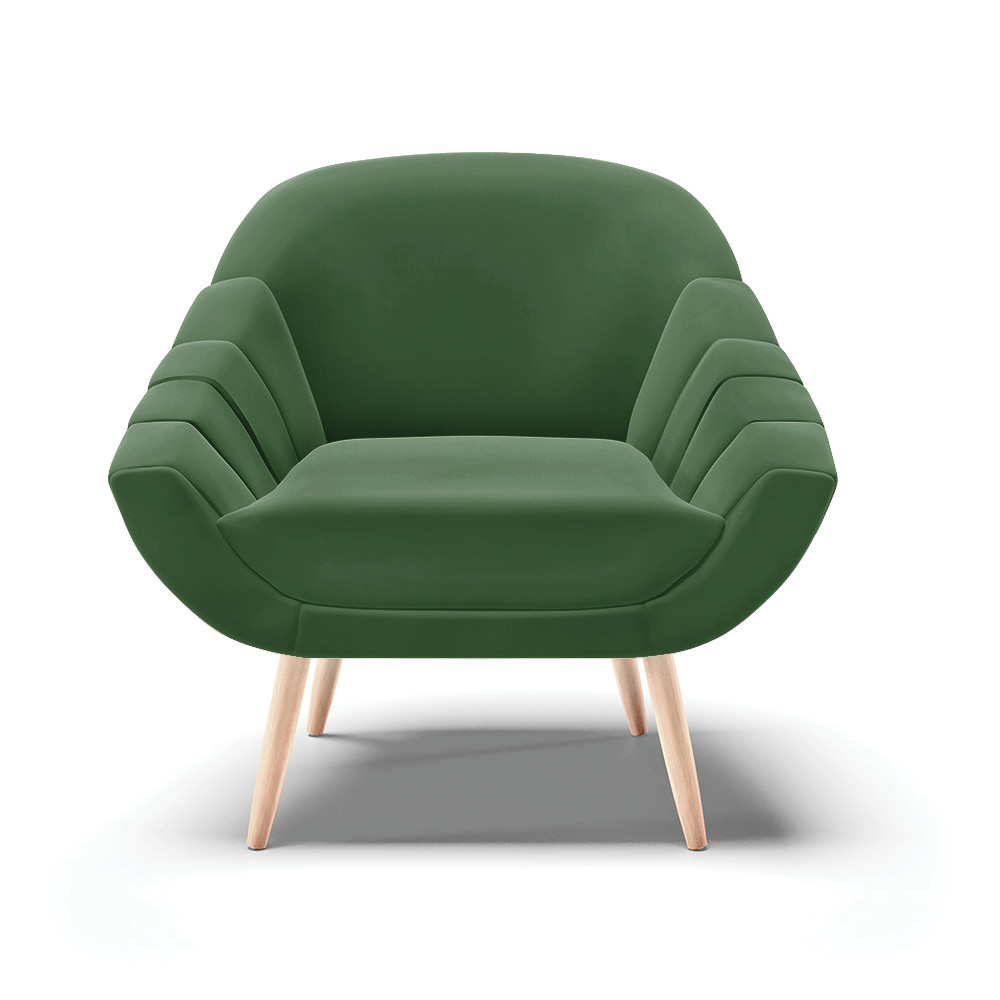 Kit 01 Namoradeira 02 Lugares e 02 Poltronas Giovana Suede Verde Pés Palito Natural - D'Rossi
