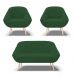 Kit 01 Namoradeira 02 Lugares e 02 Poltronas Giovana Veludo Verde Pés Palito Natural - D'Rossi
