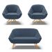 Kit 01 Namoradeira 02 Lugares e 02 Poltronas Giratória Giovana Suede Azul Marinho Base Madeira MA30 - D'Ross