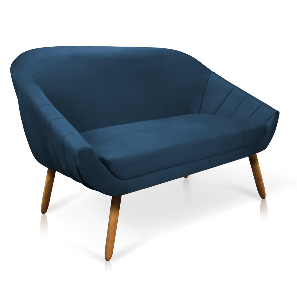 Kit 01 Namoradeira 02 Lugares e 02 Poltronas Giratória Giovana Suede Azul Marinho Base Madeira MM30 - D'Rossi