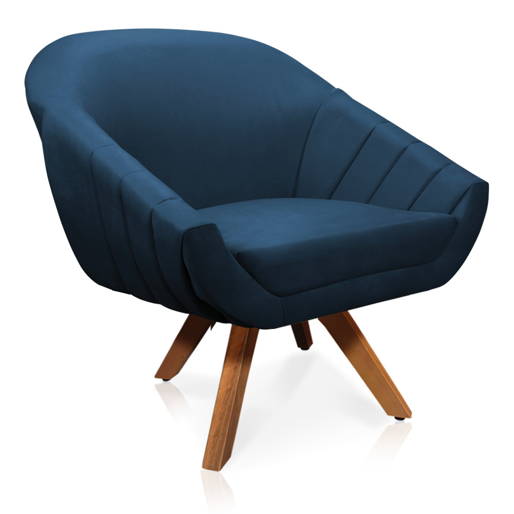 Kit 01 Namoradeira 02 Lugares e 02 Poltronas Giratória Giovana Suede Azul Marinho Base Madeira MM30 - D'Rossi