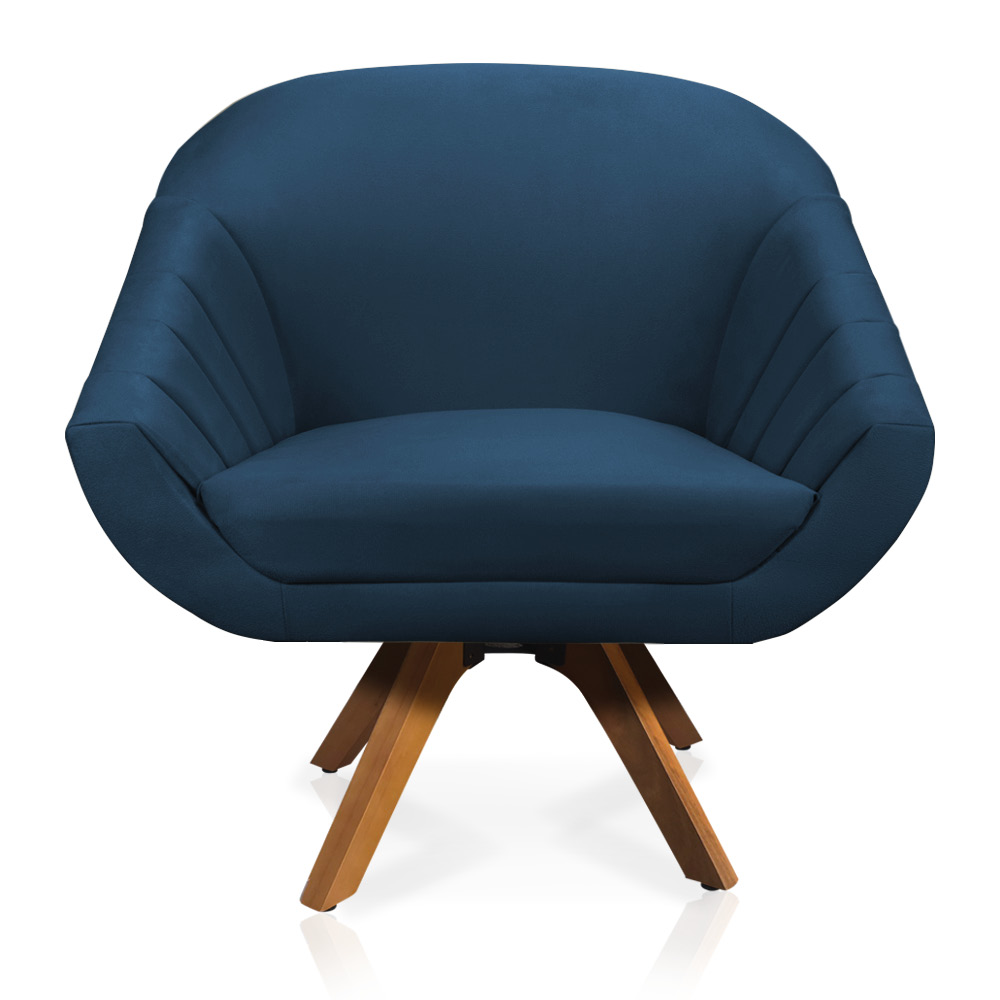 Kit 01 Namoradeira 02 Lugares e 02 Poltronas Giratória Giovana Suede Azul Marinho Base Madeira MM30 - D'Rossi