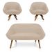 Kit 01 Namoradeira 02 Lugares e 02 Poltronas Giratória Giovana Suede Base Madeira MM30 - D'Rossi