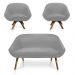 Kit 01 Namoradeira 02 Lugares e 02 Poltronas Giratória Giovana Suede Cinza Base Madeira MM30 - D'Rossi