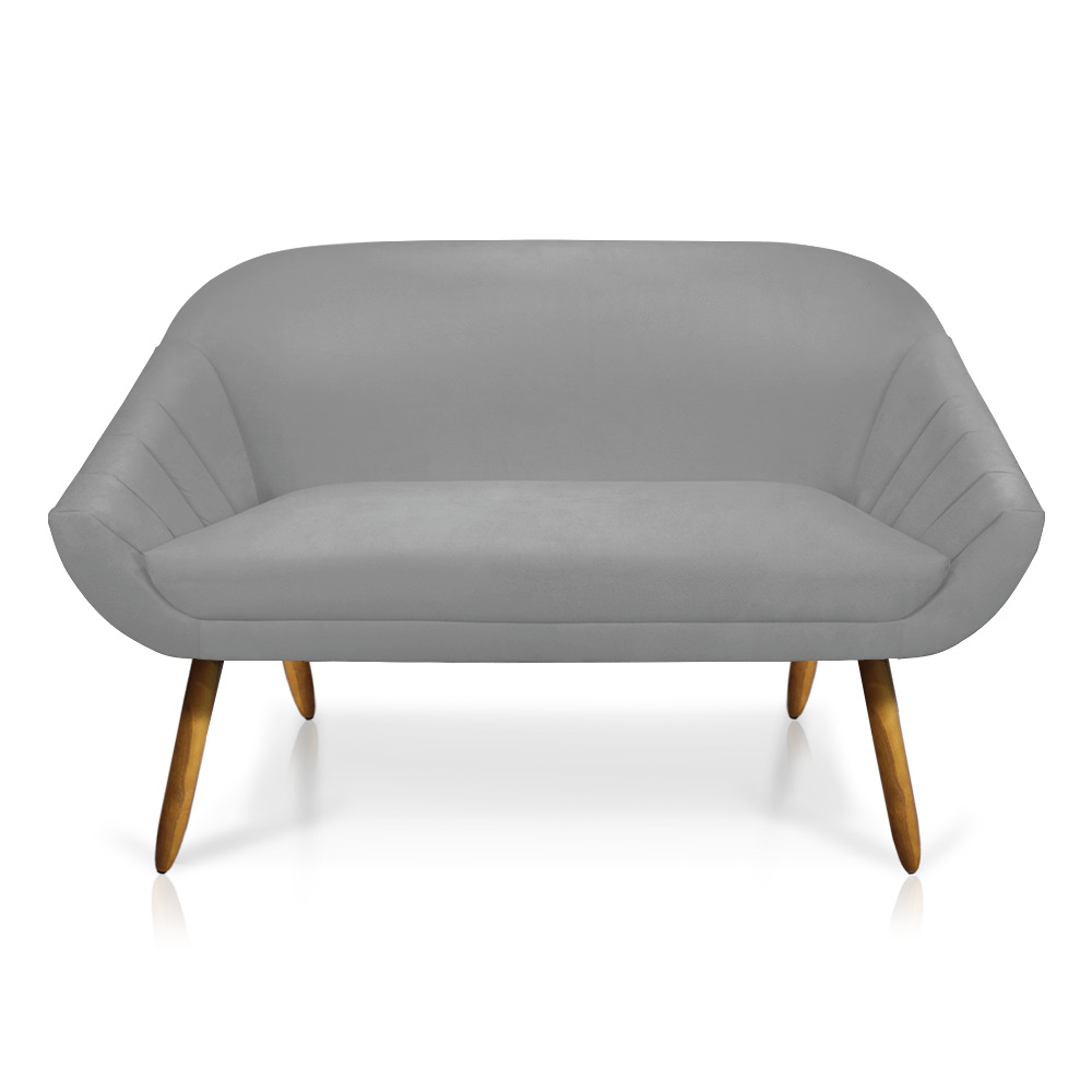 Kit 01 Namoradeira 02 Lugares e 02 Poltronas Giratória Giovana Suede Cinza Base Madeira MM30 - D'Rossi