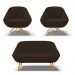 Kit 01 Namoradeira 02 Lugares e 02 Poltronas Giratória Giovana Suede Marrom Base Madeira MA30 - D'Rossi