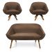 Kit 01 Namoradeira 02 Lugares e 02 Poltronas Giratória Giovana Suede Marrom Base Madeira MM30 - D'Rossi