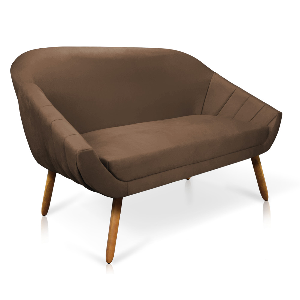 Kit 01 Namoradeira 02 Lugares e 02 Poltronas Giratória Giovana Suede Marrom Base Madeira MM30 - D'Rossi
