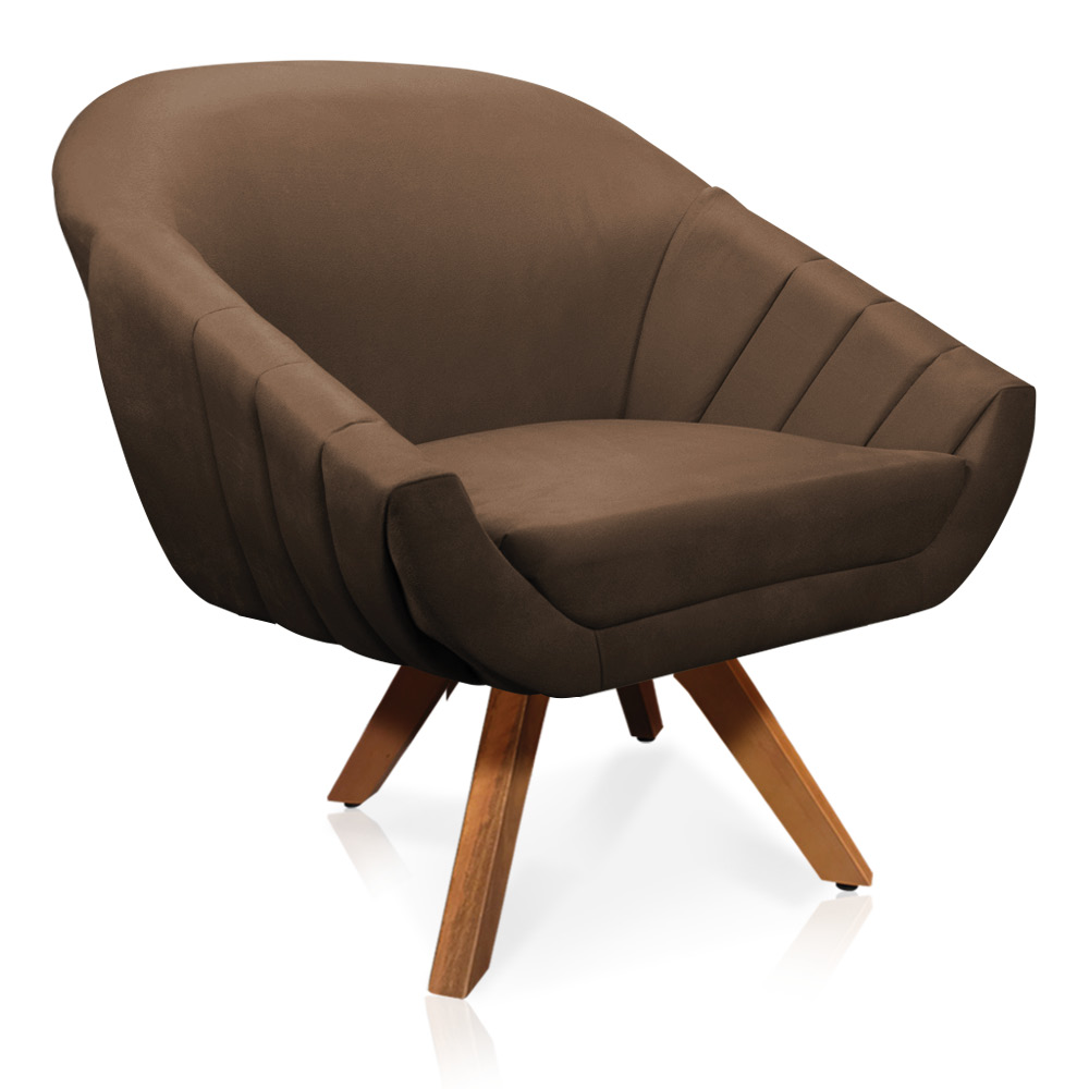 Kit 01 Namoradeira 02 Lugares e 02 Poltronas Giratória Giovana Suede Marrom Base Madeira MM30 - D'Rossi