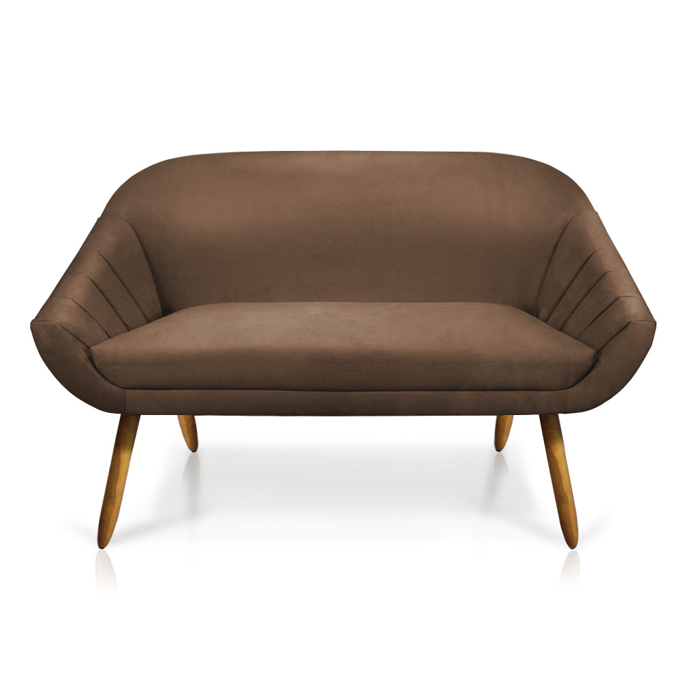 Kit 01 Namoradeira 02 Lugares e 02 Poltronas Giratória Giovana Suede Marrom Base Madeira MM30 - D'Rossi