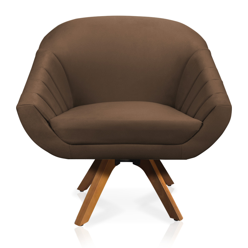 Kit 01 Namoradeira 02 Lugares e 02 Poltronas Giratória Giovana Suede Marrom Base Madeira MM30 - D'Rossi
