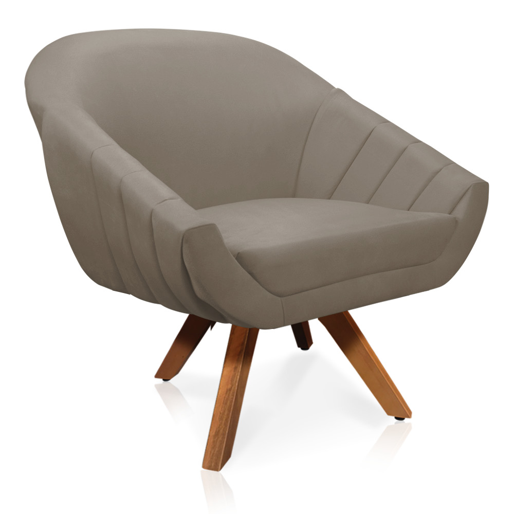 Kit 01 Namoradeira 02 Lugares e 02 Poltronas Giratória Giovana Suede Marrom Rato Base Madeira MM30 - D'Rossi