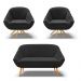 Kit 01 Namoradeira 02 Lugares e 02 Poltronas Giratória Giovana Suede Preto Base Madeira MA30 - D'Rossi