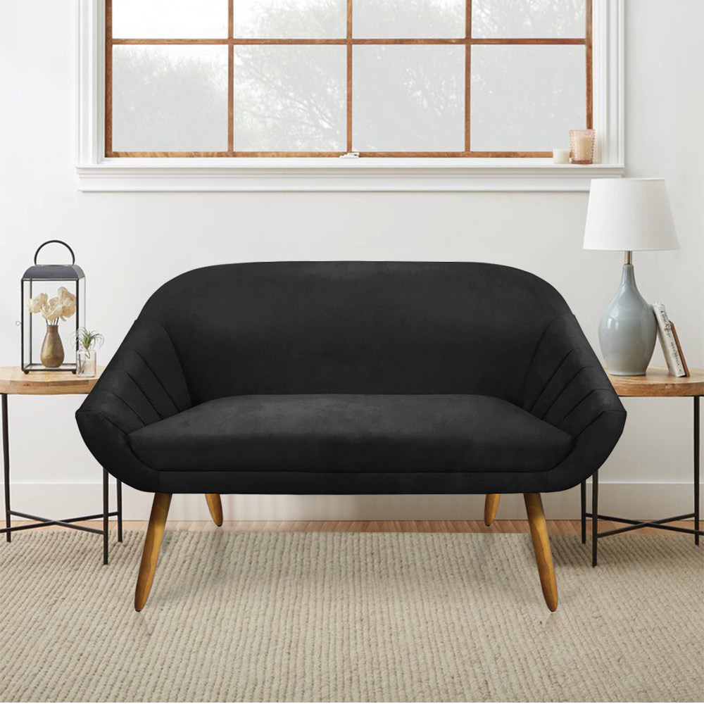 Kit 01 Namoradeira 02 Lugares e 02 Poltronas Giratória Giovana Suede Preto Base Madeira MM30 - D'Rossi