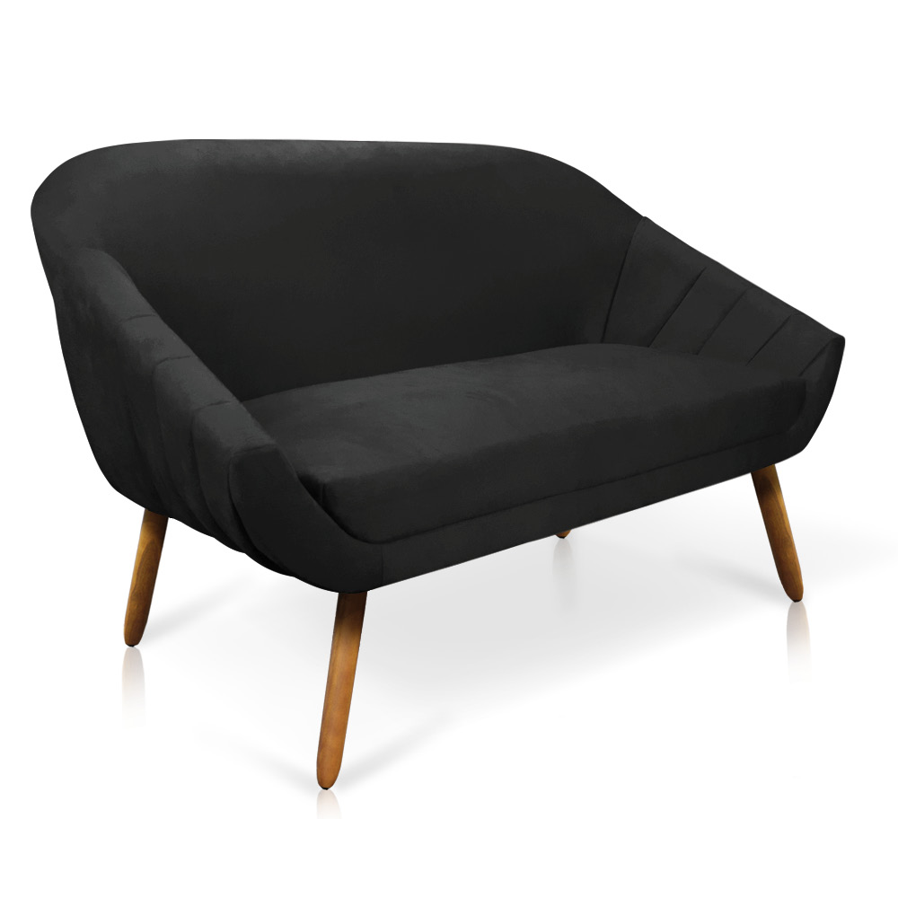 Kit 01 Namoradeira 02 Lugares e 02 Poltronas Giratória Giovana Suede Preto Base Madeira MM30 - D'Rossi