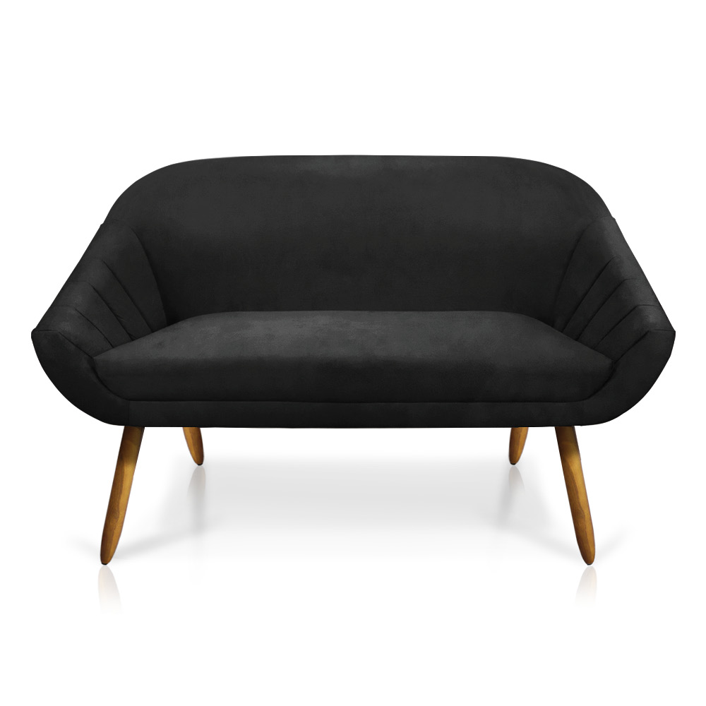 Kit 01 Namoradeira 02 Lugares e 02 Poltronas Giratória Giovana Suede Preto Base Madeira MM30 - D'Rossi