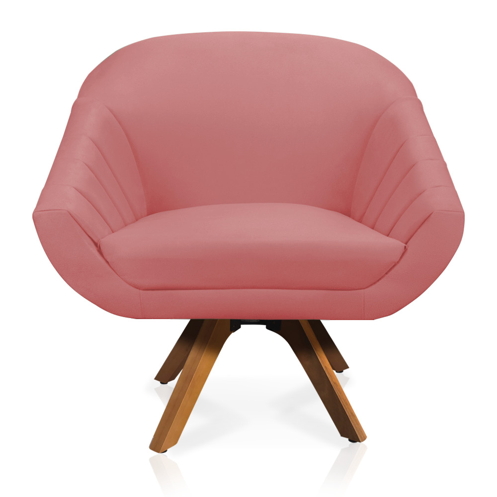 Kit 01 Namoradeira 02 Lugares e 02 Poltronas Giratória Giovana Suede Rosê Base Madeira MM30 - D'Rossi